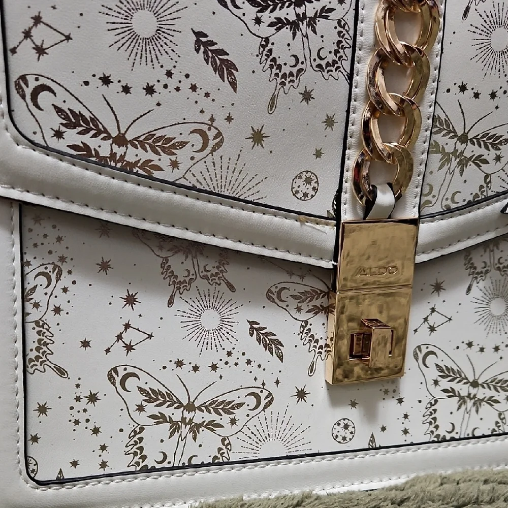 Aldo White and Gold Satchel with Butterfly Design - Picture 2 of 9